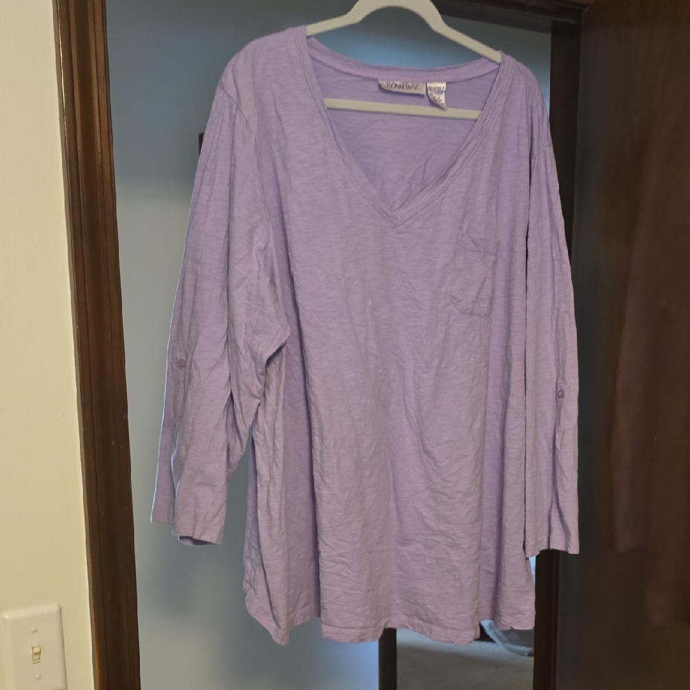 Woman Within Lavender Long Sleeve V-Neck Top
